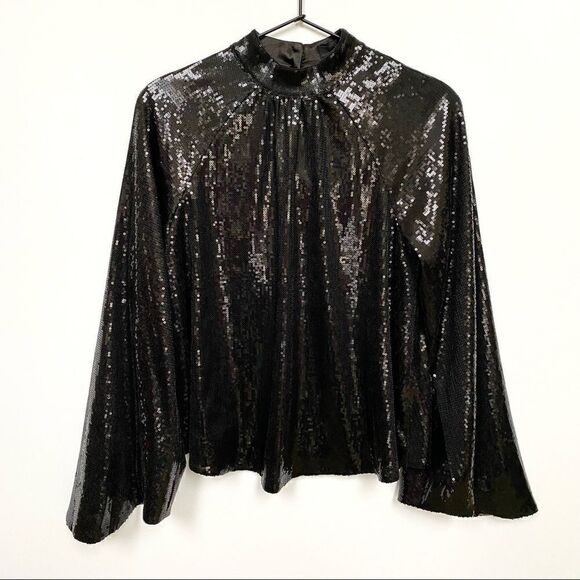 RtA Tennessee Top Black Sequin Long Sleeve Embellished Shirt XS - Picture 16 of 16